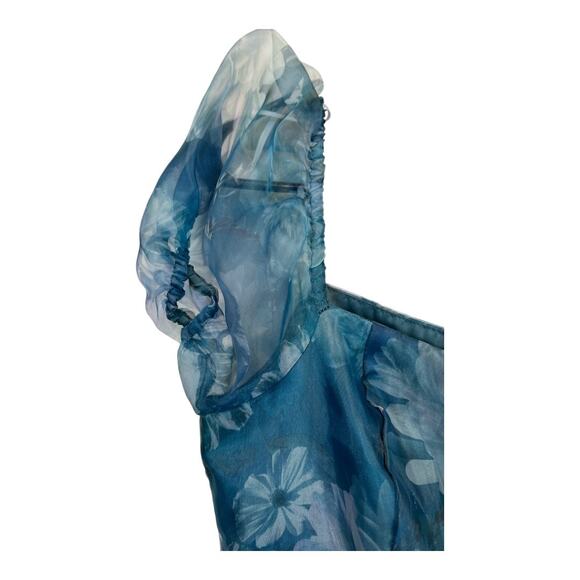 Lulu's Lulus Darling Vision Teal Floral Organza Puff Sleeve Tiered Midi Dress M - Picture 9 of 16